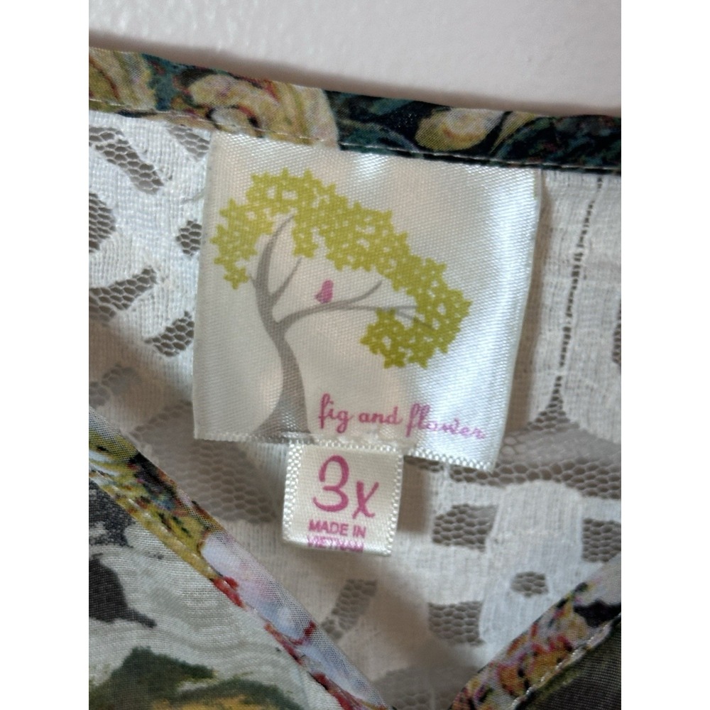 Anthropologie Fig & Flower  Blouse Plus 3X Sheer Floral Patchwork Boho Peasant - Picture 3 of 10